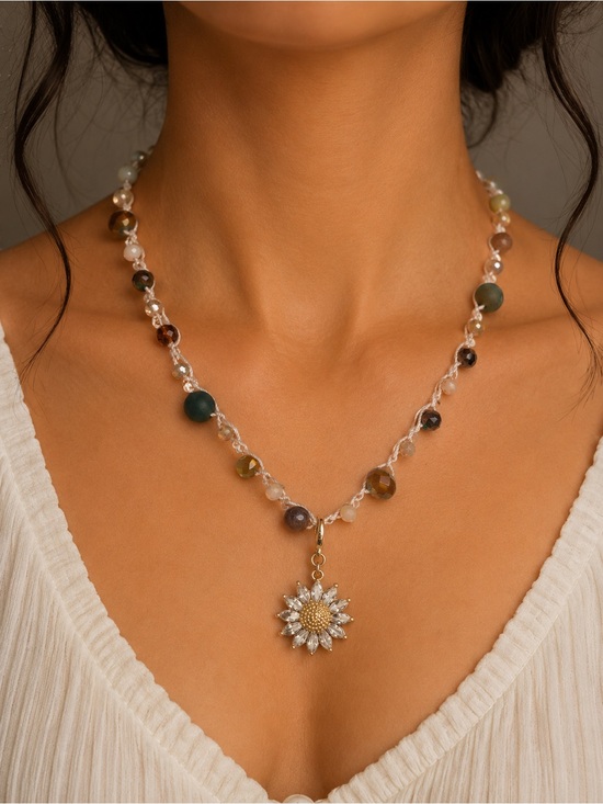 Handmade Jewelry - Earthy Beaded Crochet Necklace